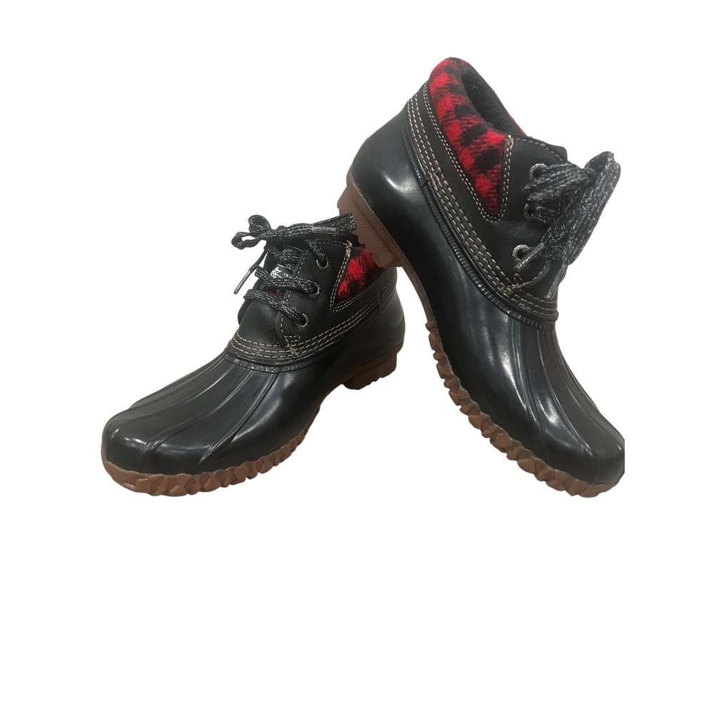 G.H. Bass Duck Boots Womens Ankle Waterproof Plaid Black Red Sz 7M Preppy Rain